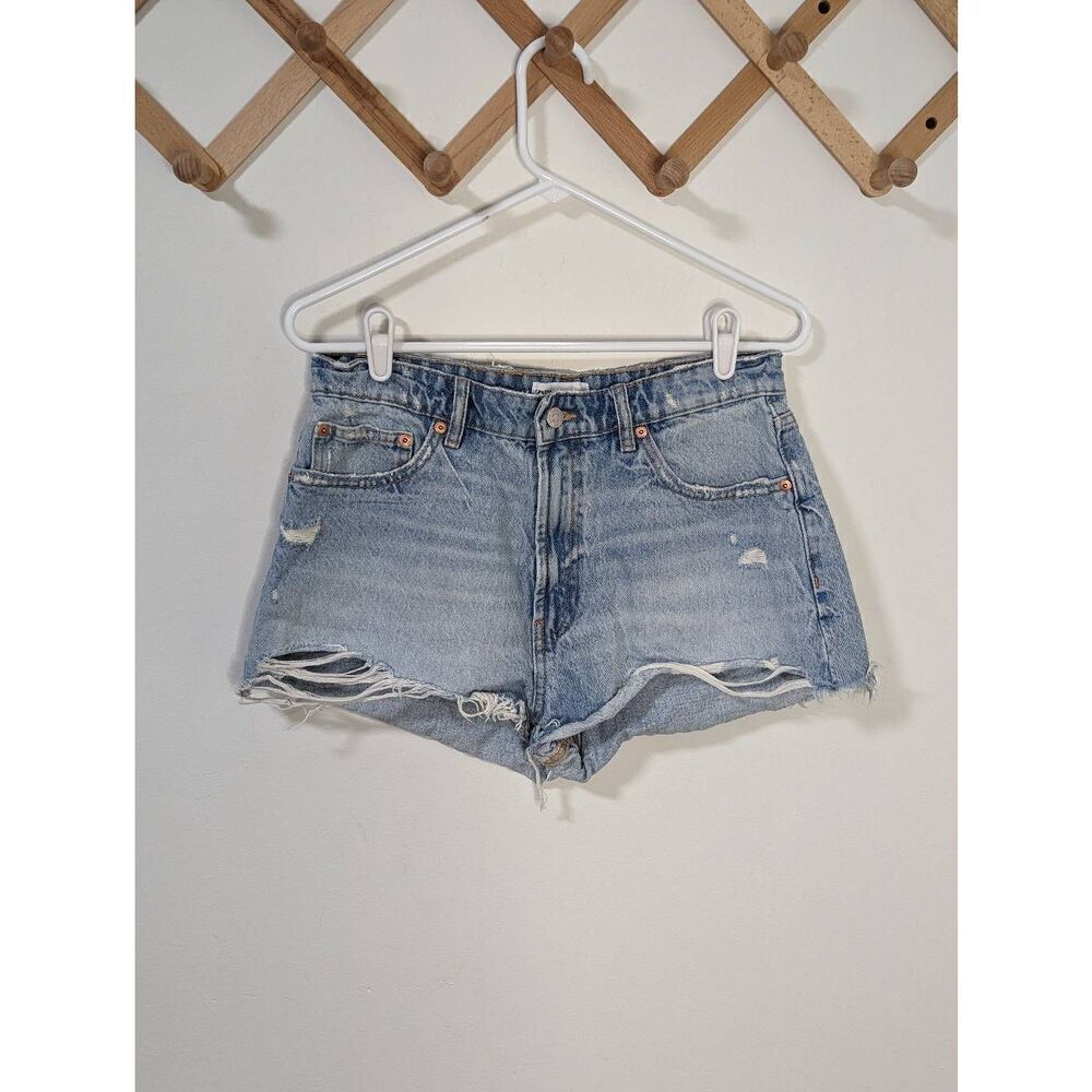 Zara Women's Denim Cutoff High Waisted Shorts - Size 10